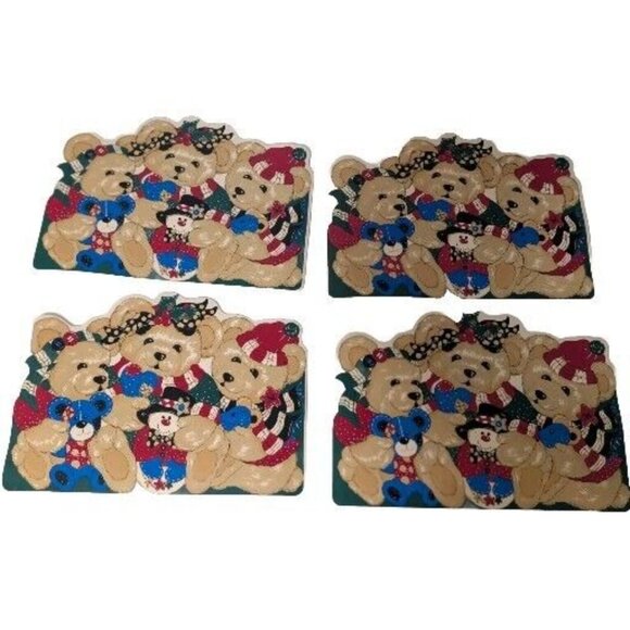 Vtg. Set of 8  B & C Vinyl Placemats Christmas Themed Bears - Picture 2 of 16